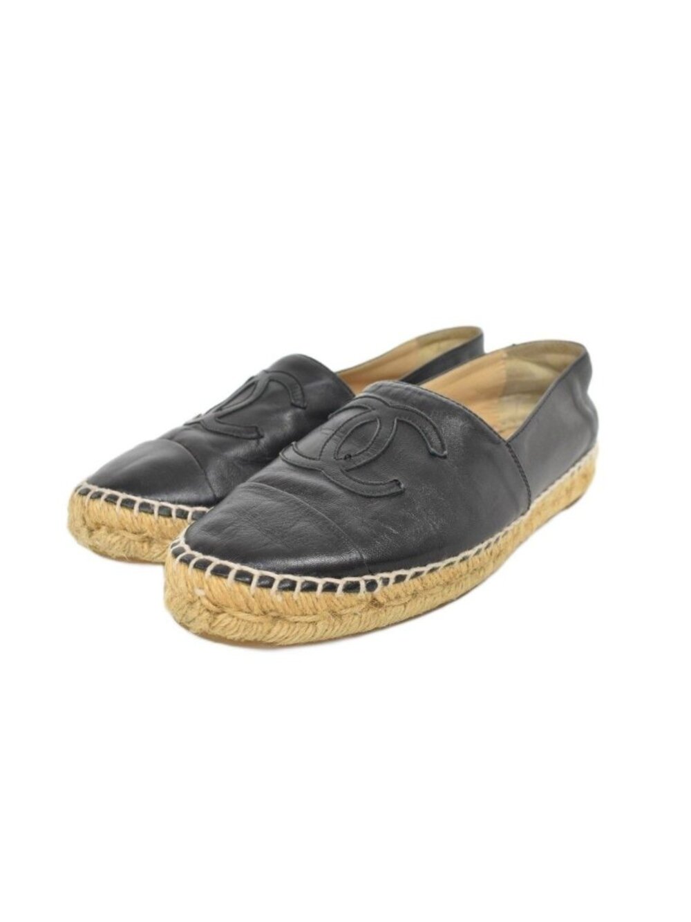 Chanel CC Logo Espadrille Slip Ons Black 37